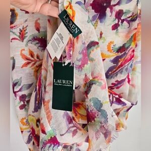 New LAUREN RALPH LAUREN Multicolor Floral Modal And Linen Scarf